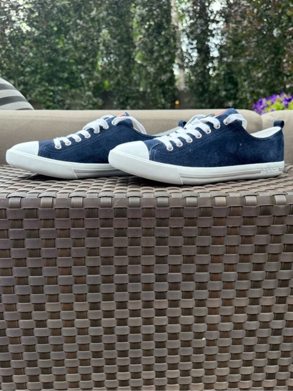Prada Navy Blue Suede Cap Toe Sneakers | New Without Tags | Size 9.5